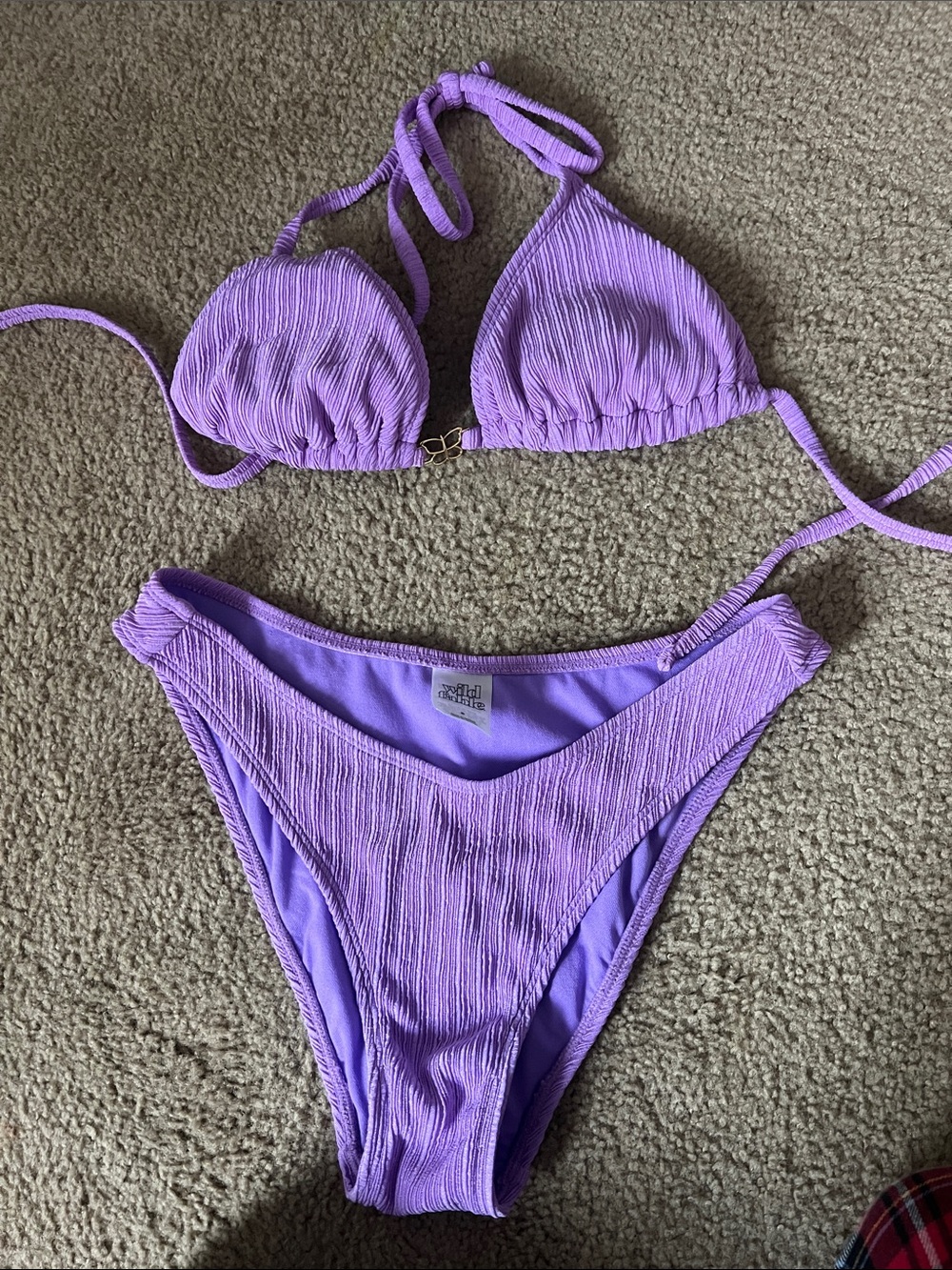 Lilac Textured Triangle Bikini Set - Women